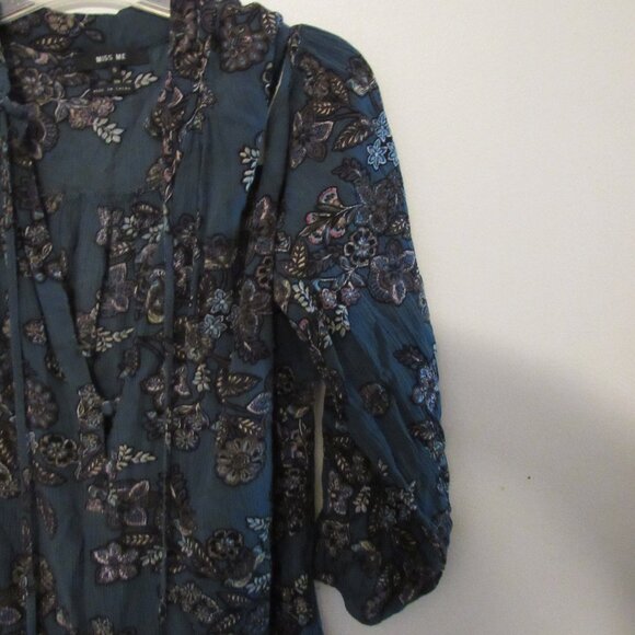 Miss Me Womens Cold Shoulder Blouse Small Long Sleeve Blue Floral Print Elegant - Picture 3 of 7
